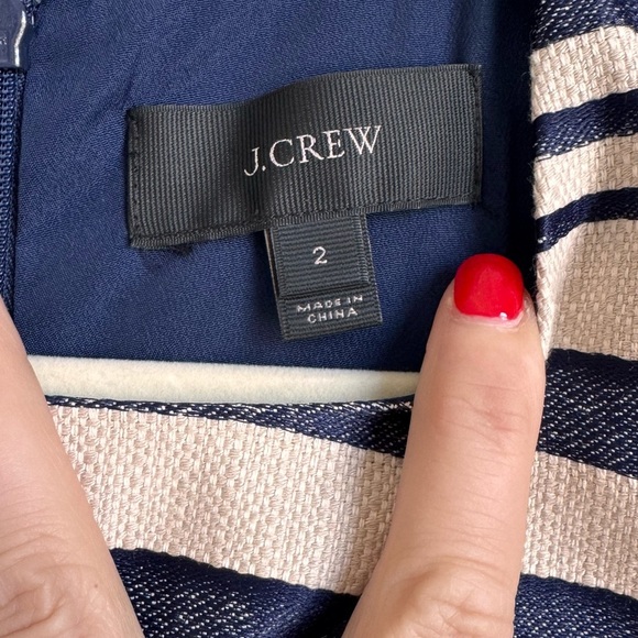 J.CREW Striped Scalloped Shift Dress 2 Grommets Navy/Ivory Sleeveless‎ Coastal - Picture 3 of 10